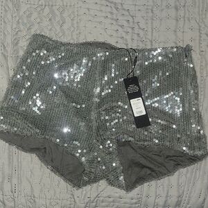 Fashion Nova Silver Sequin Micro Shorts